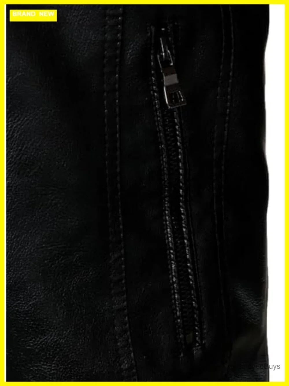 Men's Faux Leather Motorcycle Jacket with Diamond Pattern and Zipper Pockets